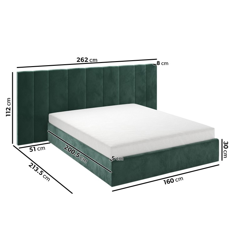 Green Velvet King Size Ottoman Bed with Wide Headboard - Iman