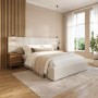 Cream Upholstered Double Ottoman Bed with Wide Headboard - Iman