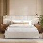 Cream Upholstered Double Ottoman Bed with Wide Headboard - Iman