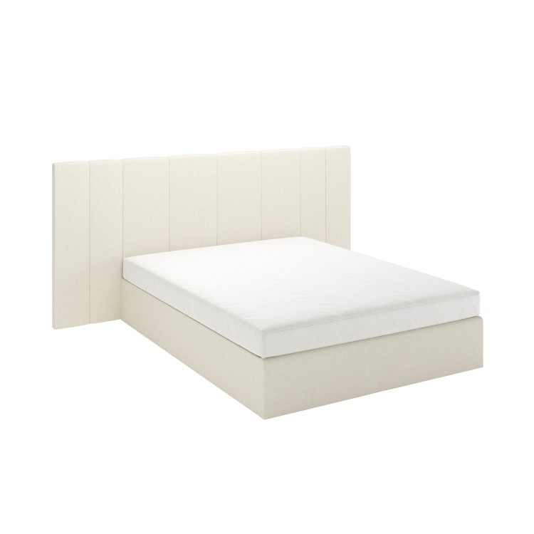 Cream Upholstered Double Ottoman Bed with Wide Headboard - Iman
