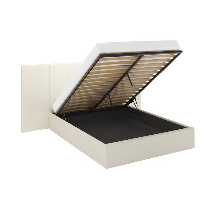 Cream Upholstered Double Ottoman Bed with Wide Headboard - Iman