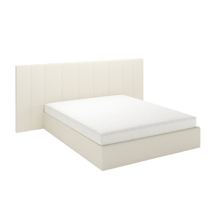 Cream Upholstered King Size Ottoman Bed with Wide Headboard - Iman