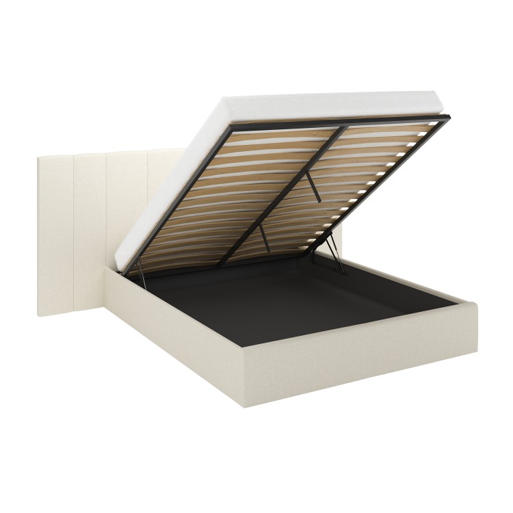 Cream Upholstered King Size Ottoman Bed with Wide Headboard - Iman