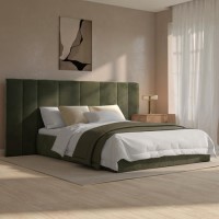 Olive Green Velvet Double Ottoman Bed with Wide Headboard - Iman Olive Green Velvet Double Ottoman Bed with Wide Headboard - Iman