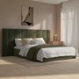 Olive Green Velvet Double Ottoman Bed with Wide Headboard - Iman