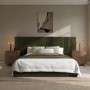 Olive Green Velvet Double Ottoman Bed with Wide Headboard - Iman