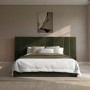 Olive Green Velvet Double Ottoman Bed with Wide Headboard - Iman