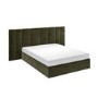 Olive Green Velvet Double Ottoman Bed with Wide Headboard - Iman