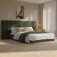 Olive Green Velvet King Size Ottoman Bed with Wide Headboard - Iman Olive Green Velvet King Size Ottoman Bed with Wide Headboard - Iman