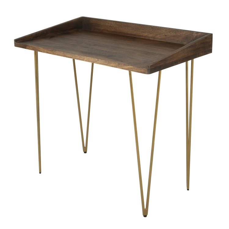 Compact Dark Oak Effect Desk with Hairpin Legs - Inari