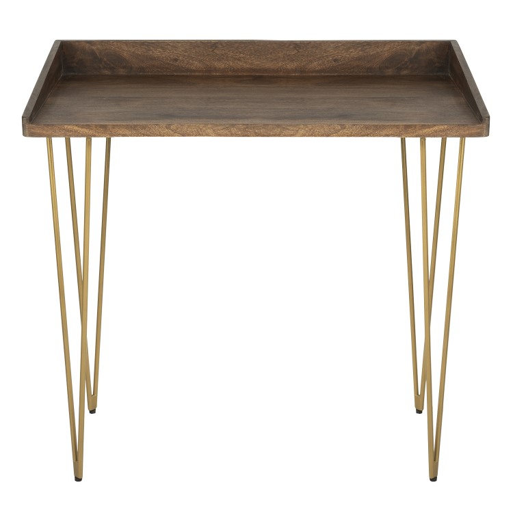 Compact Dark Oak Effect Desk with Hairpin Legs - Inari