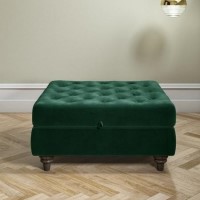 Inez Large Velvet Ottoman Pouffe in Upholstered Green - Square