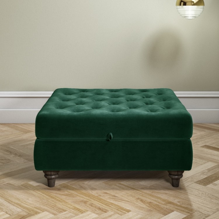 Dark Green Ottoman Storage Footstool - Buttoned - Inez