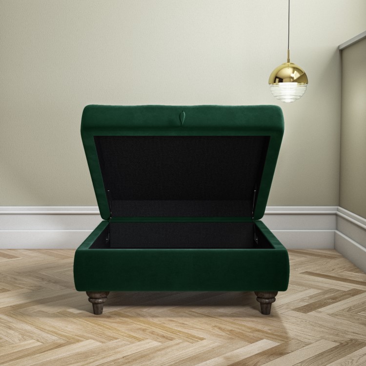 Dark Green Ottoman Storage Footstool - Buttoned - Inez