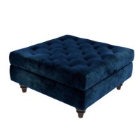 Navy Blue Ottoman Storage Footstool - Buttoned - Inez