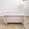 Large Quilted Button Ottoman Pouffe in Light Pink Velvet - Inez