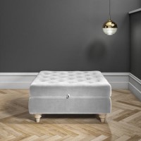 Silver Grey Ottoman Storage Footstool - Buttoned - Inez