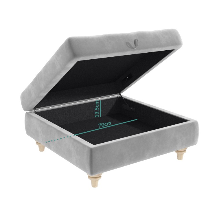 Silver Grey Ottoman Storage Footstool - Buttoned - Inez