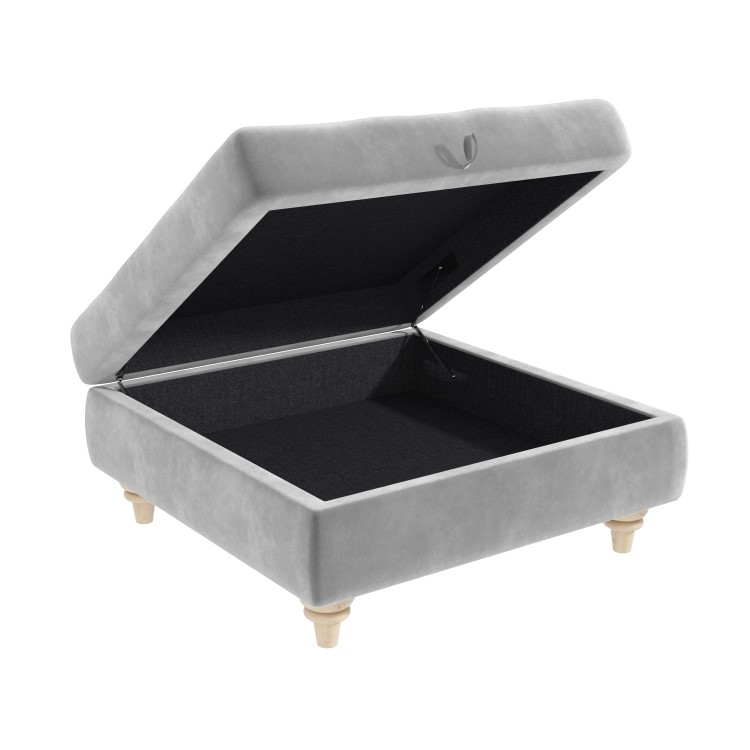 Silver Grey Ottoman Storage Footstool - Buttoned - Inez