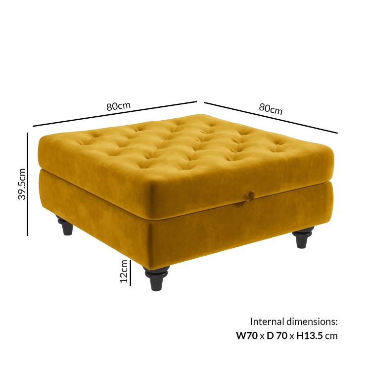 Mustard Velvet Footstool with Storage - Inez