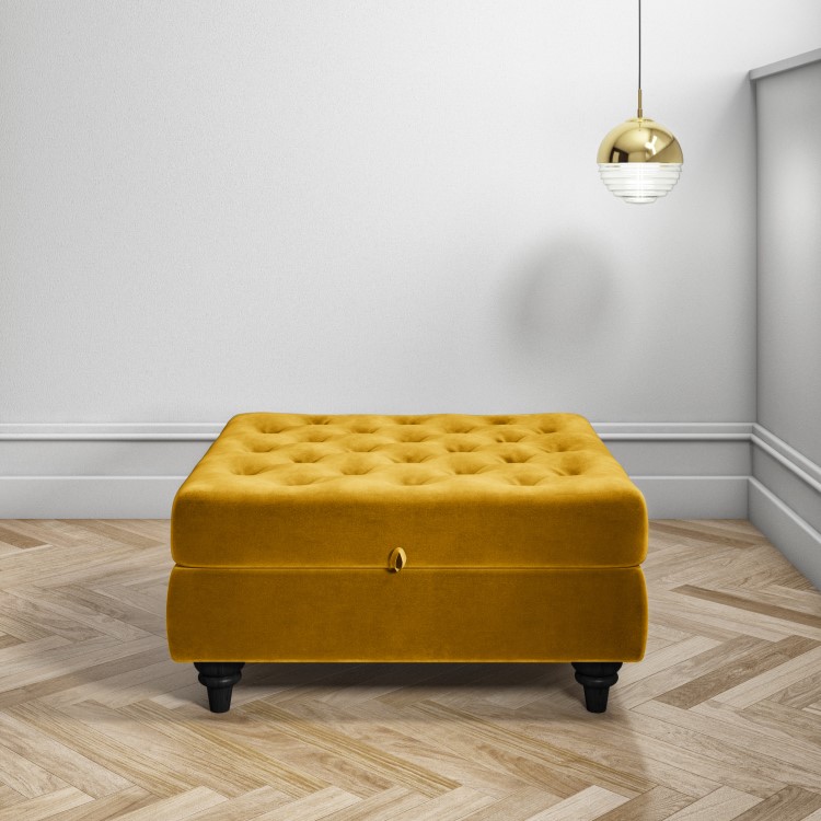 Mustard Velvet Footstool with Storage - Inez