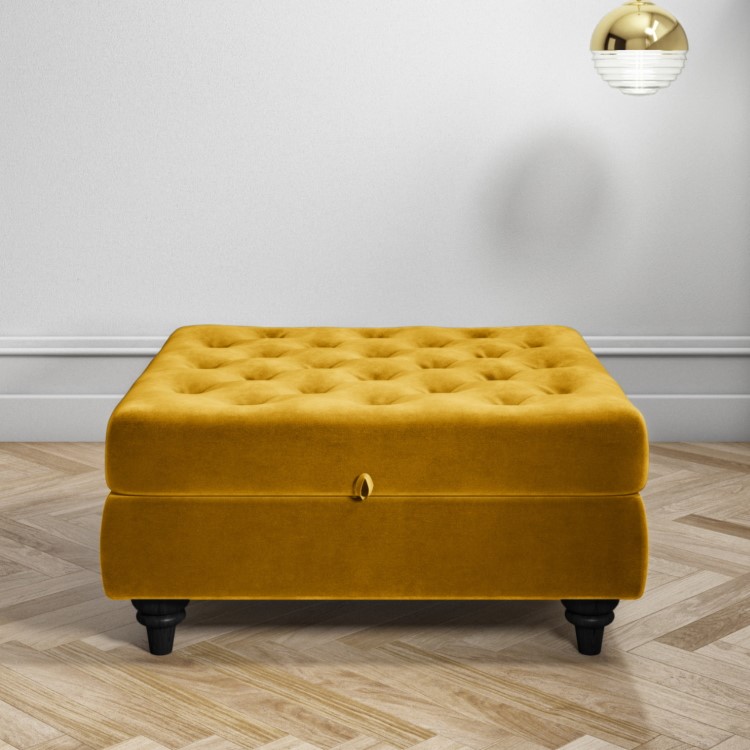 Mustard Velvet Footstool with Storage - Inez
