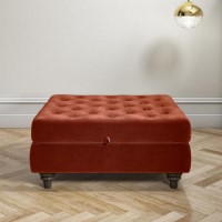 Square Orange Velvet Footstool with Storage - Inez