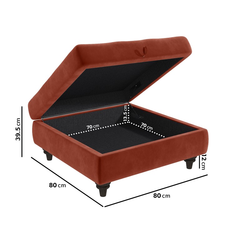 Square Orange Velvet Footstool with Storage - Inez