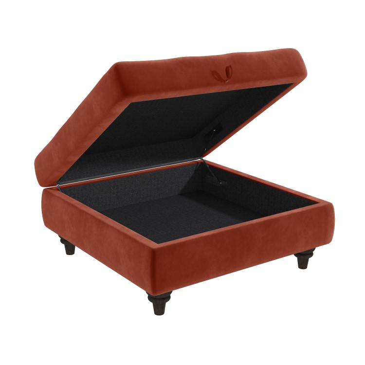 Square Orange Velvet Footstool with Storage - Inez