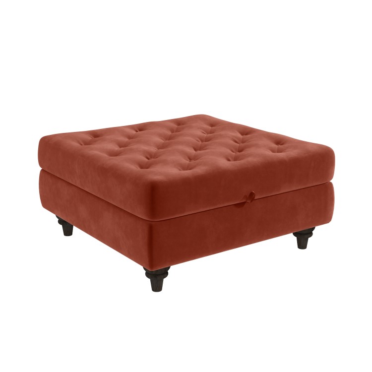 Square Orange Velvet Footstool with Storage - Inez