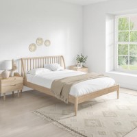 Wooden Spindle Mid Century Double Bed Frame - Saskia Wooden Spindle Mid Century Double Bed Frame - Saskia