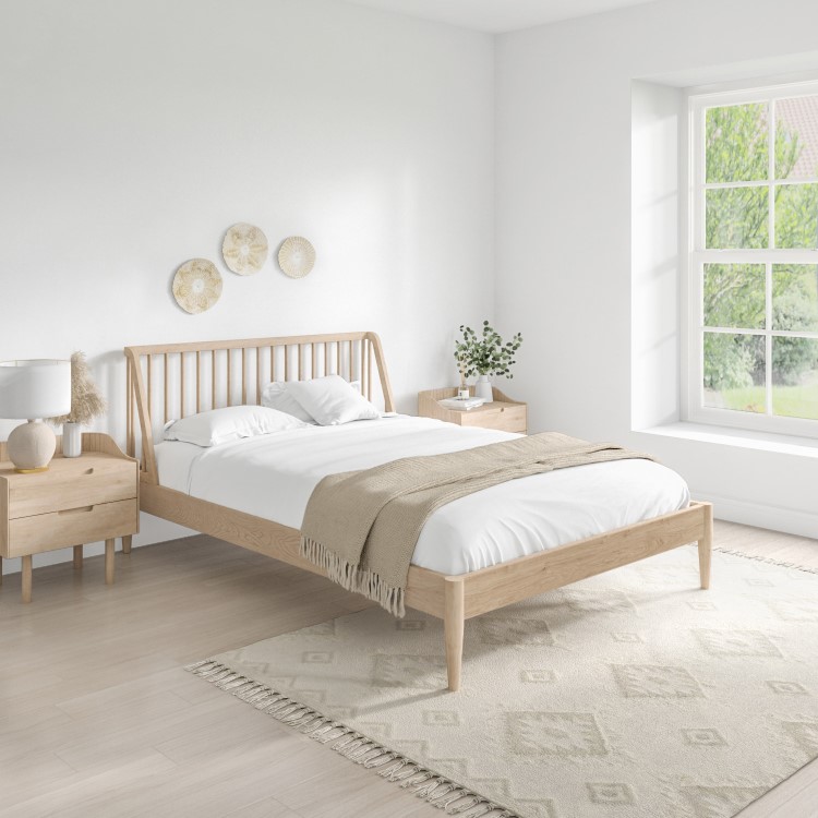 Wooden Spindle Mid Century King Size Bed Frame - Saskia