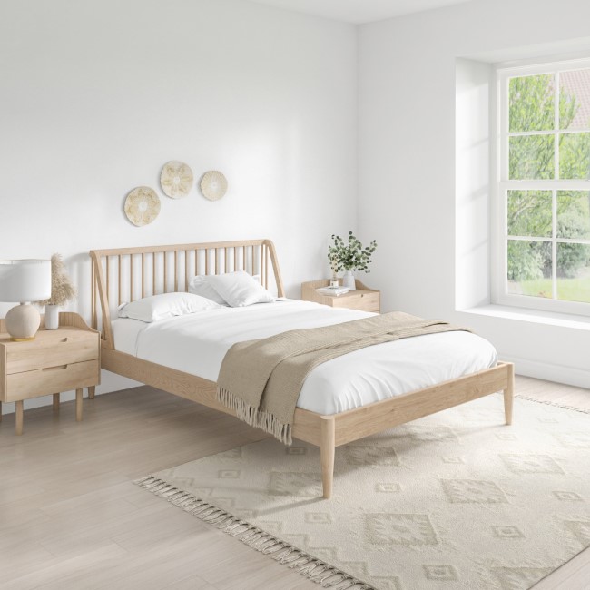 Wooden Spindle Mid Century King Size Bed Frame - Saskia