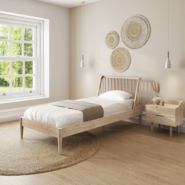 Wooden Spindle Mid Century Single Bed Frame - Saskia
