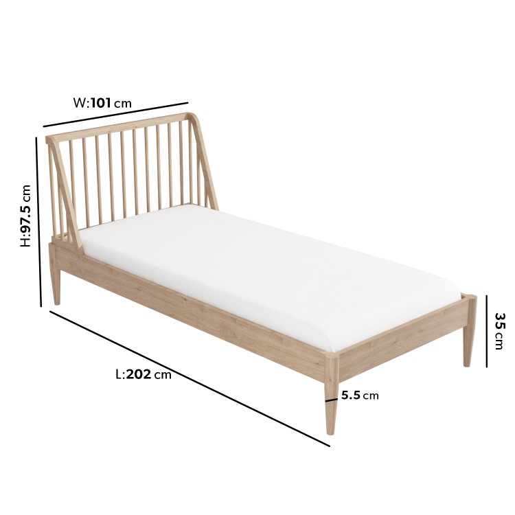 Wooden Spindle Mid Century Single Bed Frame - Saskia