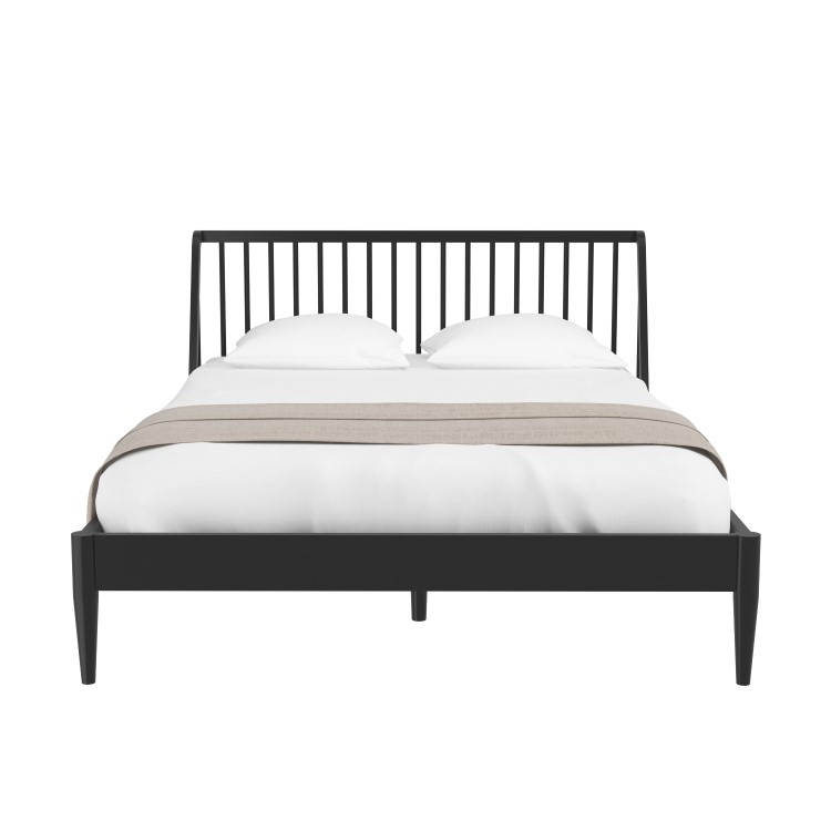Black Wooden Spindle Mid Century King Size Bed Frame - Saskia