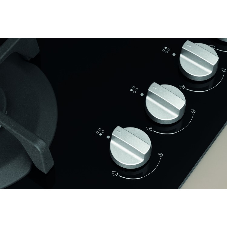 Indesit ING61T/BKUK 60cm Four Burner Gas Hob With Cast Iron Pan Stands - Stainless Steel