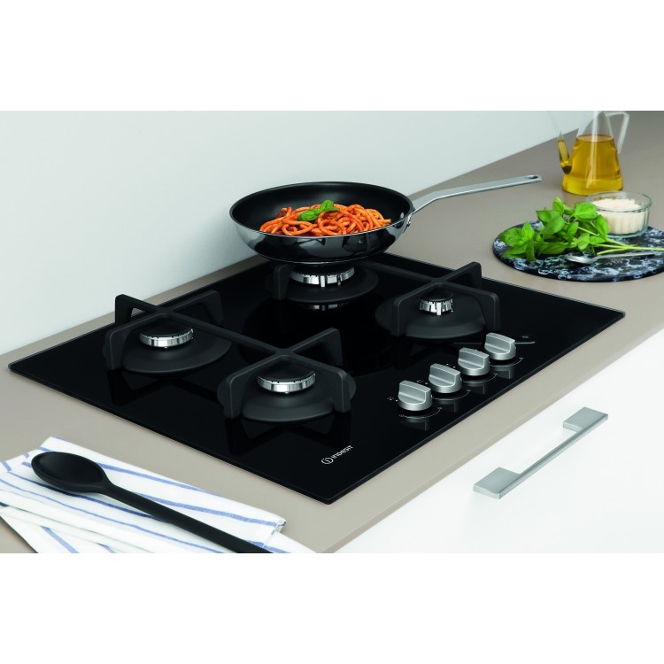 Indesit ING61T/BKUK 60cm Four Burner Gas Hob With Cast Iron Pan Stands - Stainless Steel