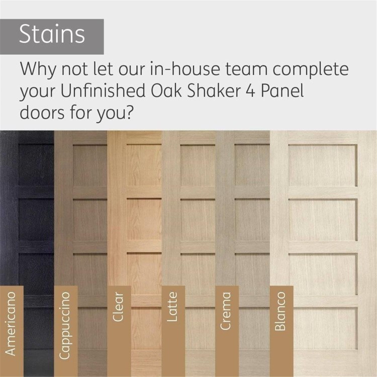 Internal Oak 4-Panel Shaker FD30 Fire Door - Unfinished - 2040 x 626 x 44mm - XL Joinery