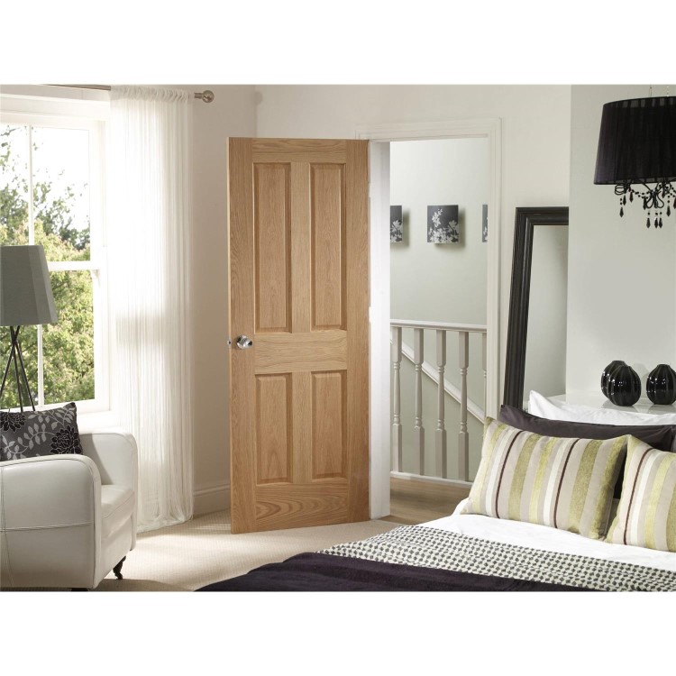 Internal Oak Victorian 4-Panel FD30 Fire Door - Unfinished - 2040 x 826 x 44mm - Victoria - XL Joinery