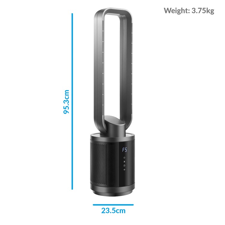 Refurbished electriQ Quiet Dual HEPA Air Purifier and Pure Cool DC Fan with Remote Control for rooms up to 35 sqm Black