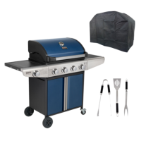 Boss Grill Kentucky Premium - 4 Burner Gas BBQ Grill with Side Burner - Blue Boss Grill Kentucky Premium - 4 Burner Gas BBQ Grill with Side Burner - Blue