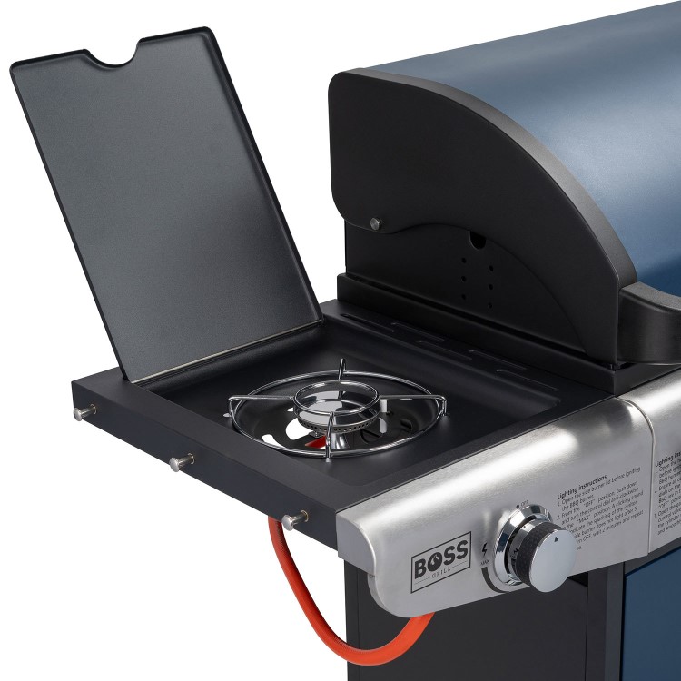 Boss Grill Kentucky Premium - 4 Burner Gas BBQ Grill with Side Burner - Blue