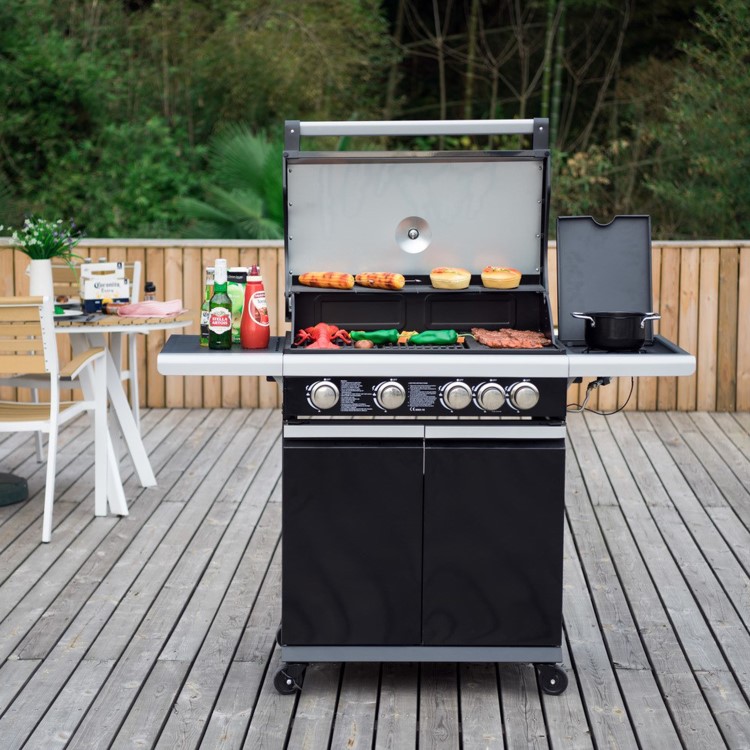 Boss Grill Alabama Elite - 4 Burner Gas BBQ Grill with Side Burner - Black
