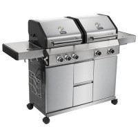 Boss Grill Double Header 4 Burner Gas BBQ Grill with Side Burner - Stainless Steel Boss Grill Double Header 4 Burner Gas BBQ Grill with Side Burner - Stainless Steel