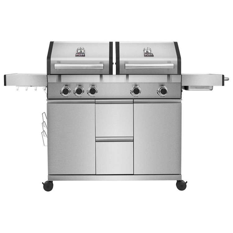Boss Grill Double Header 4 Burner Gas BBQ Grill with Side Burner - Stainless Steel