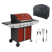 Boss Grill Kentucky Premium - 4 Burner Gas BBQ Grill with Side Burner - Red