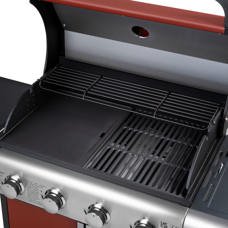 Boss Grill Kentucky Premium - 4 Burner Gas BBQ Grill with Side Burner - Red