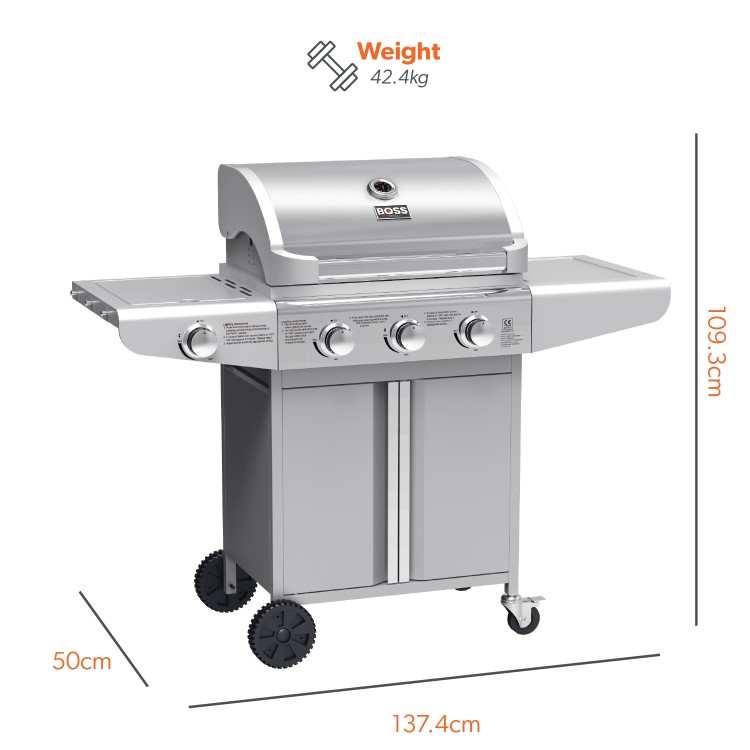 Refurbished Boss Grill Kentucky Premium 4 Burner Gas BBQ - Silver