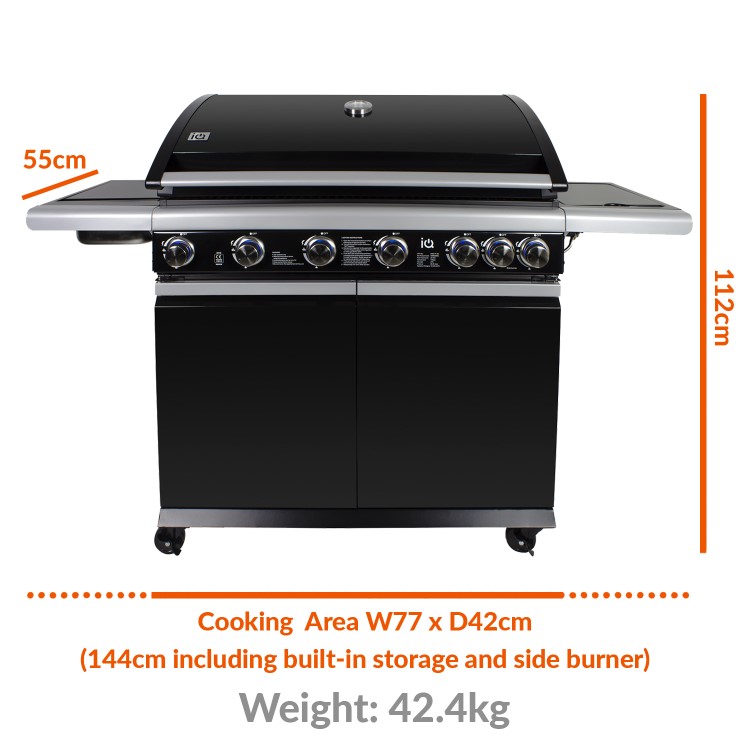 Refurbished Boss Grill Alabama Elite - 6 Burner Gas BBQ Grill with Side Burner - Black